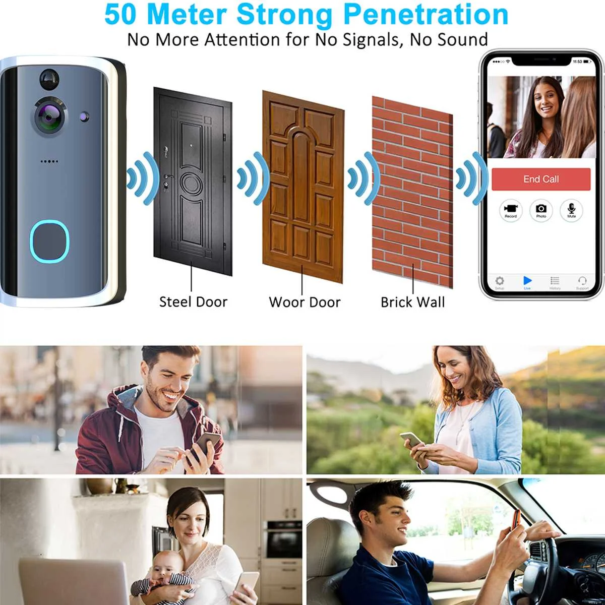 Smart 2 Way Беспроводной дверной звонок WIFI видео домофон с камерой APP телефона записи фото и видео дома визуальный охранный звонок на двери