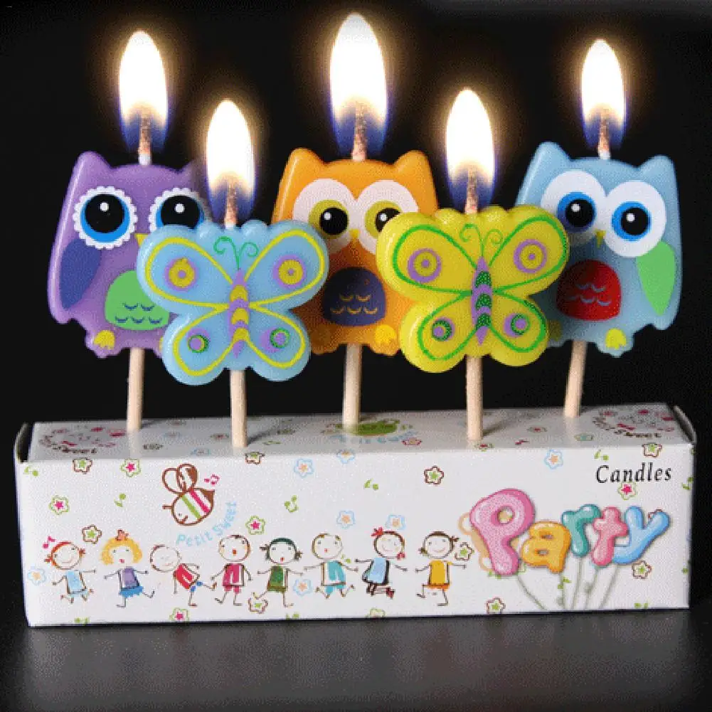 5Pcs/Set Cartoon Animals Birthday Cake Candle Toppers Kids Party Decor Supplies 