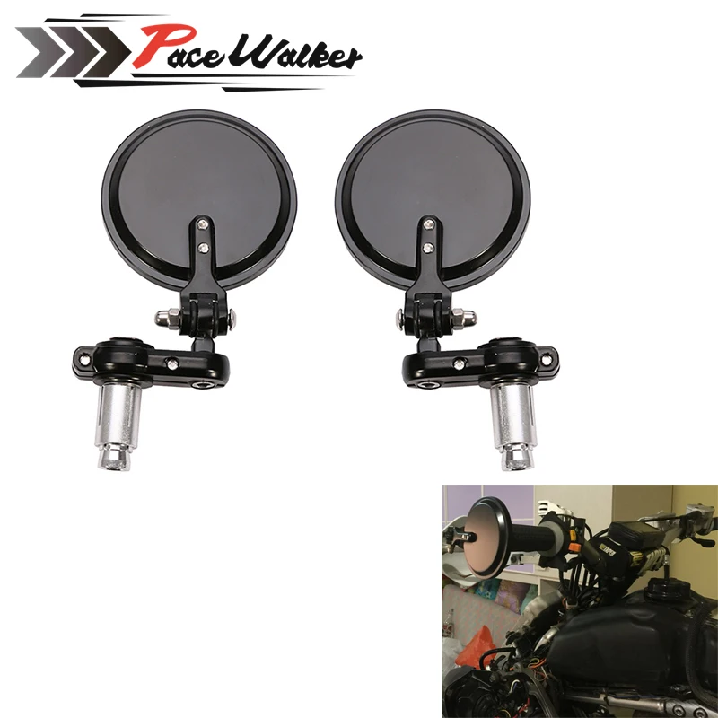 

PACEWALKER - MOTORCYCLE BIKE 3" ROUND 7/8" HANDLE BAR END MIRRORS REARVIEW SIDE MIRROR