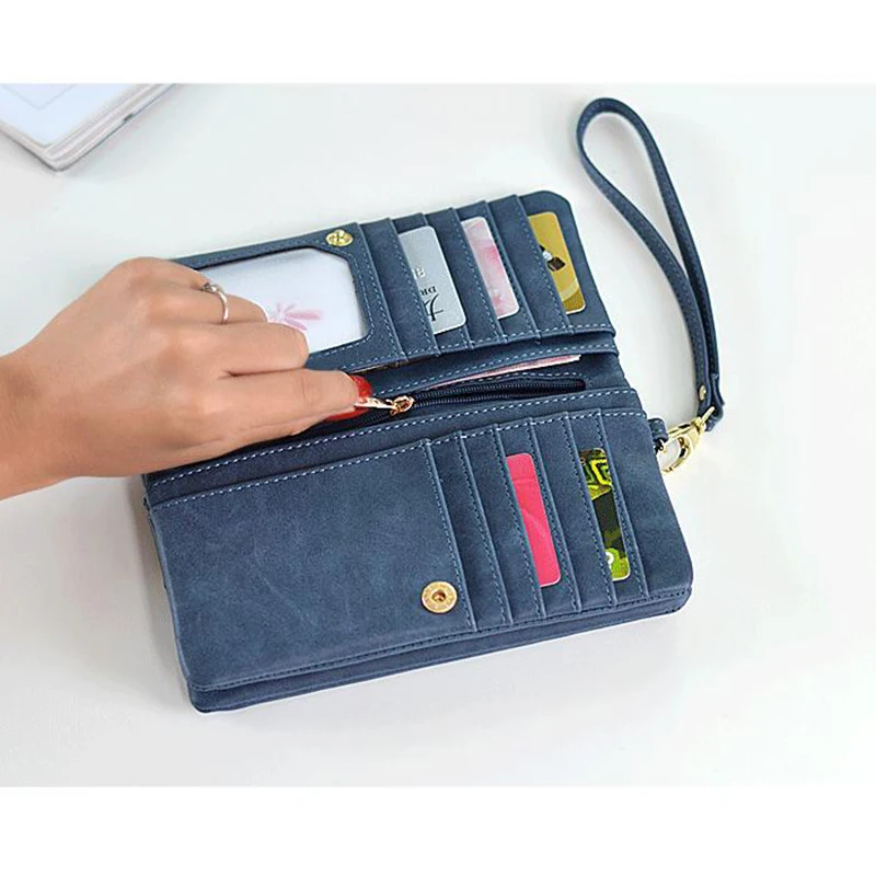 Women Wallets PU Leather Wallet Lady Fashion Double Zipper Day Clutch Purses Girls Wristlet portabl