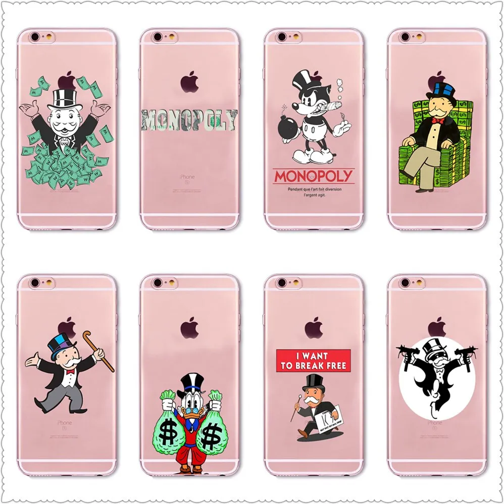 Warrior Monopoly Dollar Mr Mobbin Case For iPhone X XS Max XR 8 for SamsungS7 S8 S9 Transparent soft shell cover