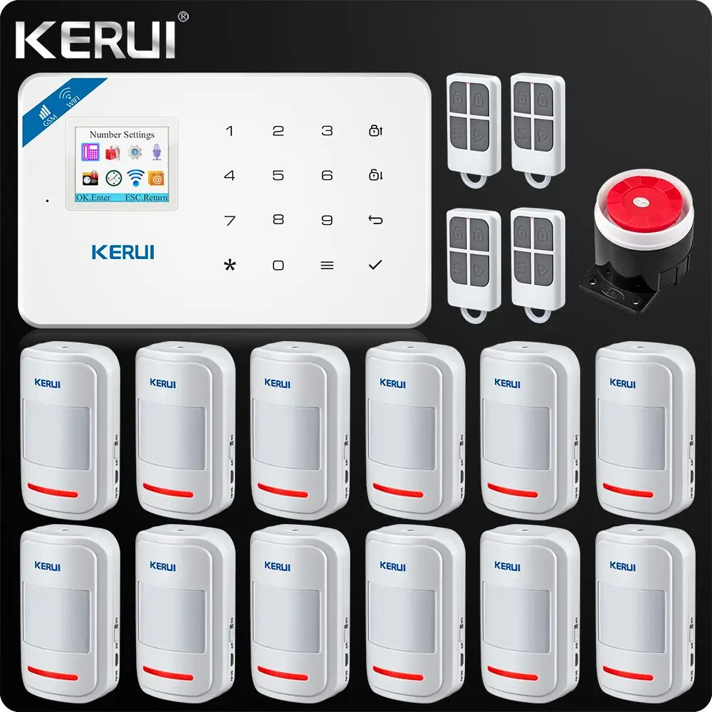 Kerui W18 Wireless Wifi GSM IOS/Android APP Control LCD GSM SMS Burglar Alarm System For Home Security PIR Sensor Wired Siren