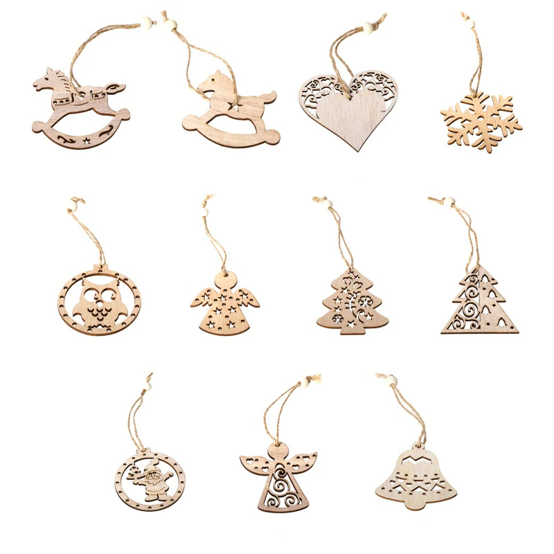 

3Pcs Christmas Vintage Wooden Crafts Pendants Hanging Ornaments Gift Tag With Hanging Rope Christmas Decorative