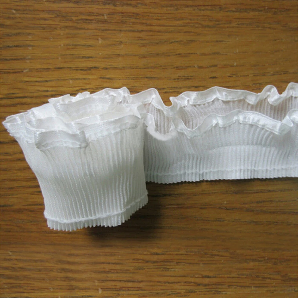 

2" White Elastic Pleated Fabric Ruffled Edge Lace Trim Ribbon Embroidered Applique for Sewing Craft Dress Extender by the yard