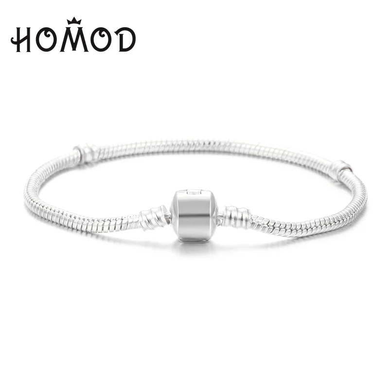 

HOMOD 10 pcs/Set Silver Snake Chain 3MM 17cm-21cm European Charm Bead Fit Pandora Bracelet Bangle Jewelry For Women Men Gift