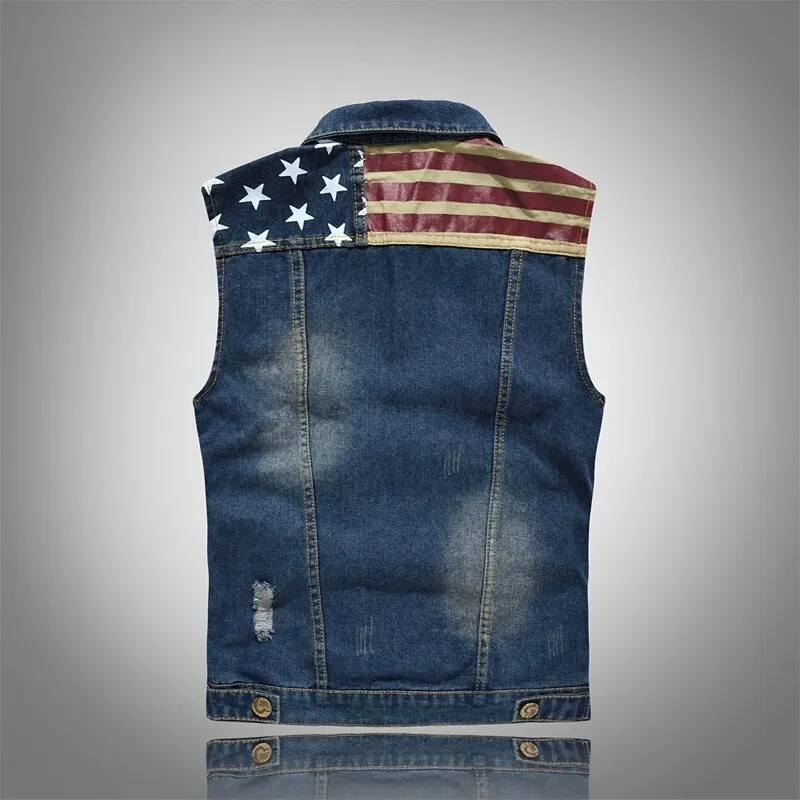 Litthing Men Denim Jeans Vest Coat National Flag Sleeveless Jacket Male Streetwear Cowboy Pocketed Waistcoat Jacket Litthing Men Denim Jeans Vest Coat National Flag Sleeveless Jacket Male Streetwear Cowboy Pocketed Waistcoat Jacket