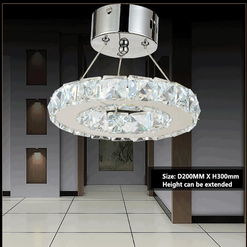 bedroom chandelier 9W LED k9 Crystal Chandelier Stainless steel Ring Crystal Lamp Fixture Modern Circle Light Diameter 200MM chandeliers