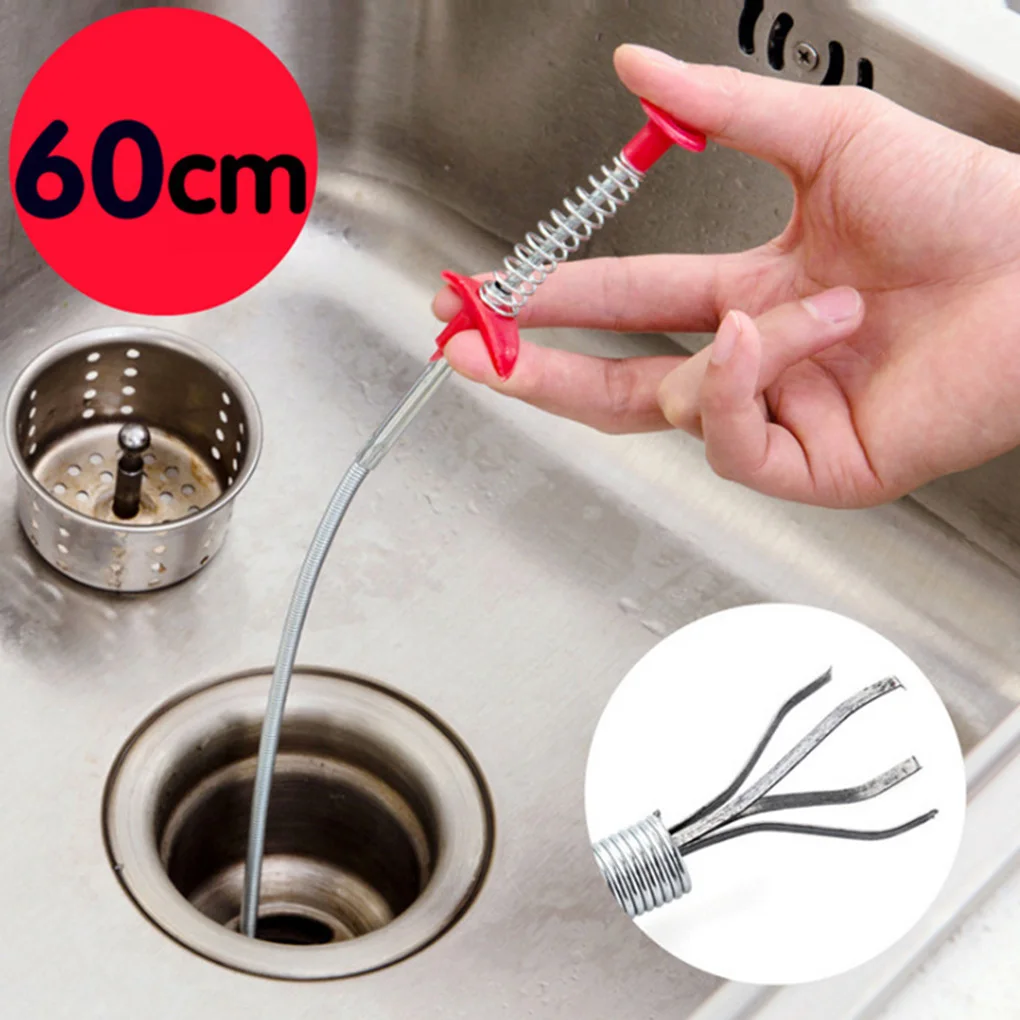 

60CM Spring Pipe Hair Sewer Cleaner Remover PP Stainless Steel Cleaning Tools Kitchen Bathroom Color Random