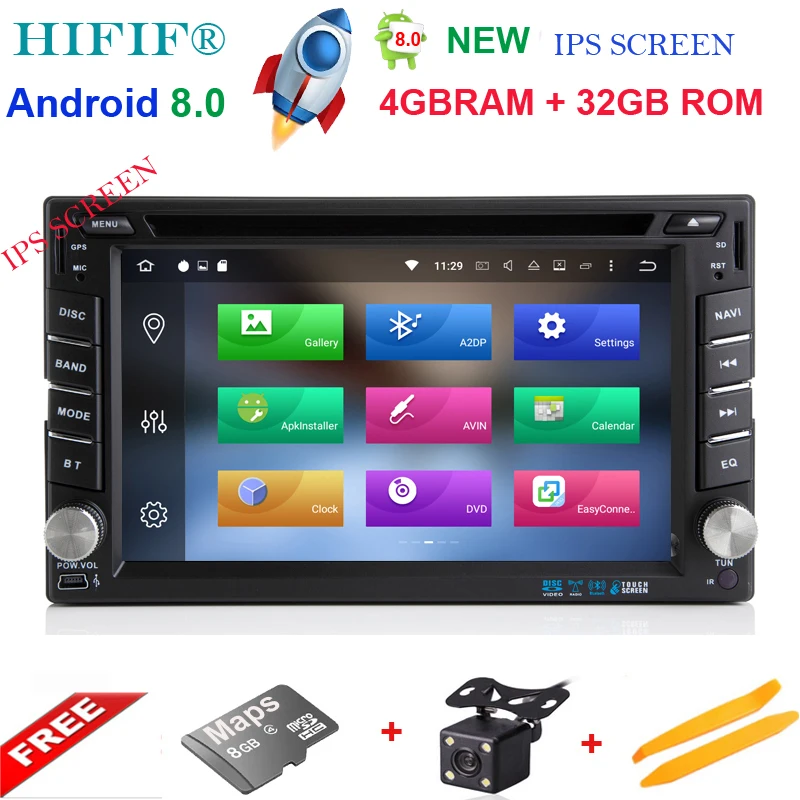 Top HIFIF 6.2" 4G+32G Android 8.0 Universal Car DVD Audio Stereo GPS Navigation Double 2 Din 1024*600 HD Head Unit Multimedia Player 0
