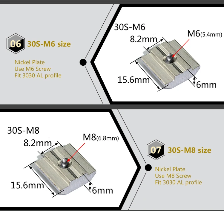 m6 m8 t bloco quadrado porcas t-trilha