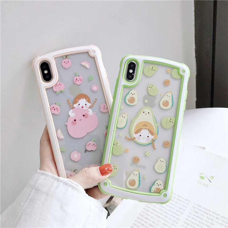 

WTSZKL cute cartoon avocado pattern phone case for iPhone X XR XS Max drop protection cover for iPhone 6 6s 7 8 plus