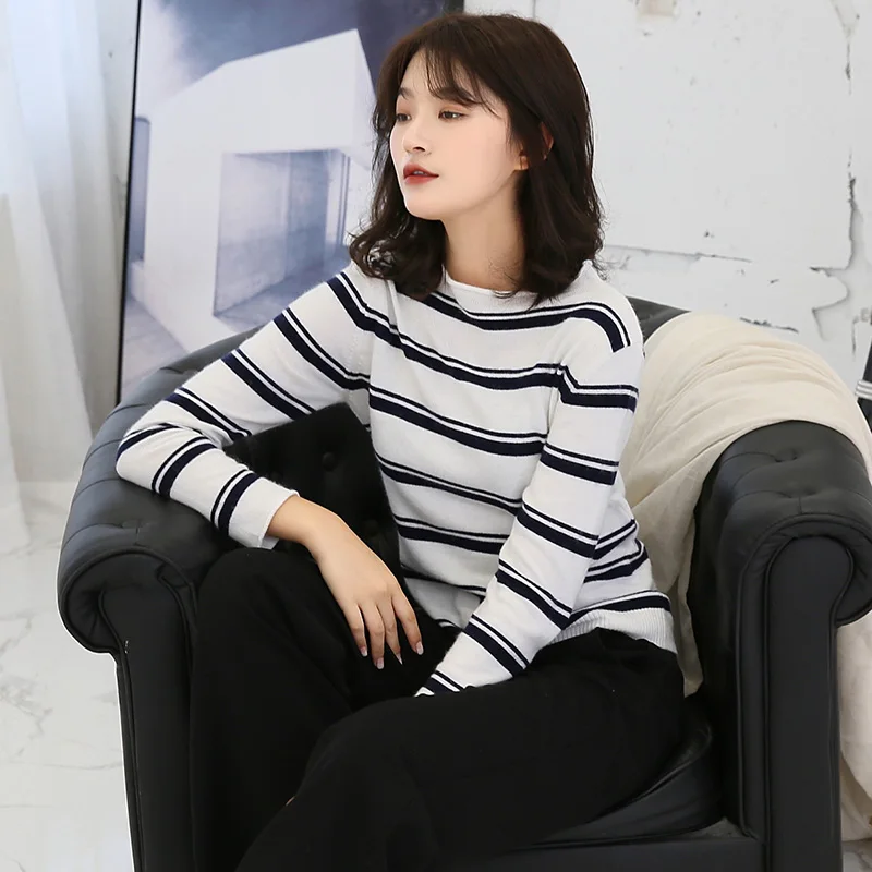 

2018 Cashmere Sweater Women Sweaters And Pullovers Knitted Striped Long Sleeve Wool Sweater Female Winter FashionTop Pull Femme