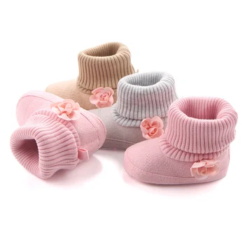 

Baby Winter Warm Flower Boots Infant Boys Nonslip High-top Booties Newborn Girls Solid Color Casual Crib Shoes NBB0148