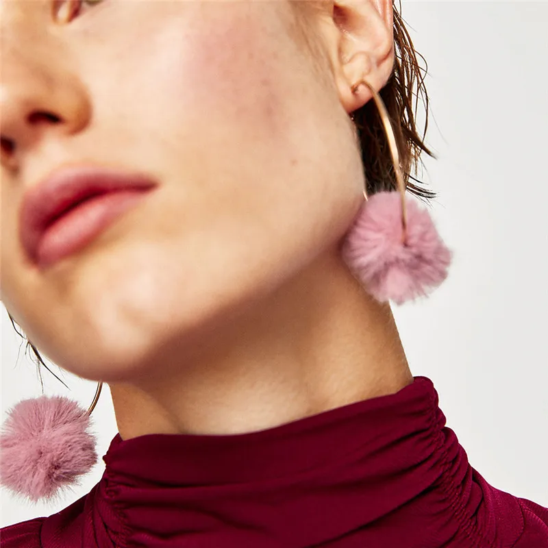 Faux Fur Ball Dangle Earrings for Women Lovely Pumpom Winter Girls Ear