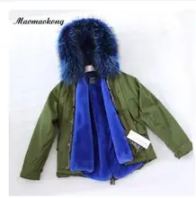 Women winter real raccoon fur collar Hooded Jacket Coat Vintage Green Warm Thick short Ladies coat 2016 DHL free shipping