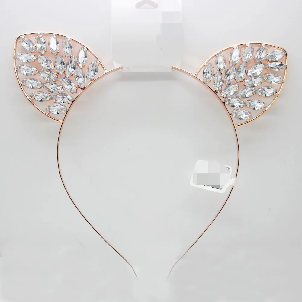 Модные кроличьи уши Hairbands золотой и серебряный сплав Кристалл Rhinestone Блеск головные уборы аксессуары для волос для женщин девочек