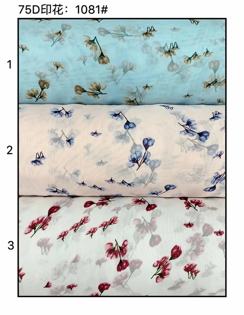 

2019new 75D printing chiffon small flowers pattern for clothing fabrics and scarf CH-1156