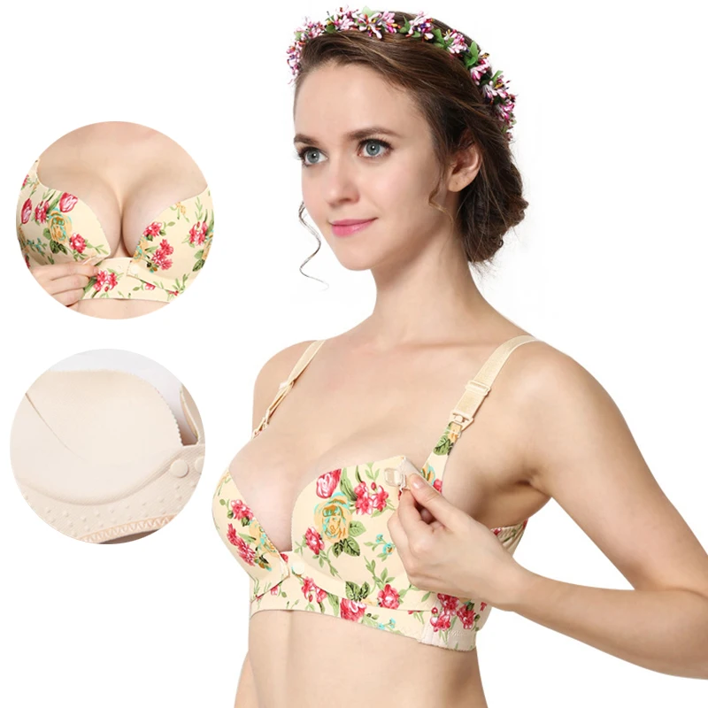 Cotton nursing bra clasps pink flower ultra upright breastfeeding bra