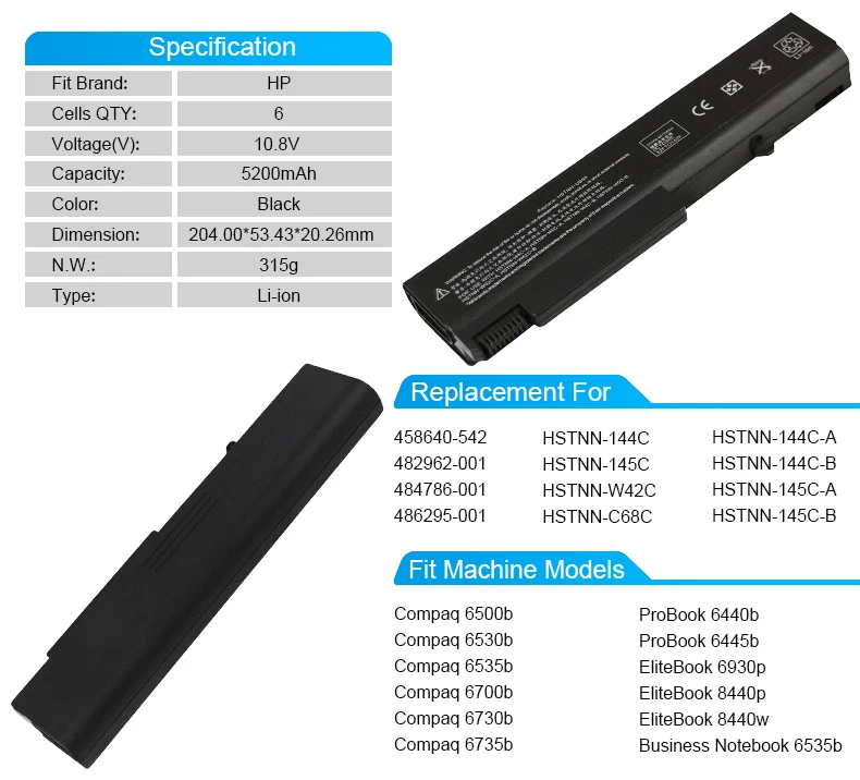 5200 мАч батареи ноутбука hstnn-w42c hstnn-144c hstnn-145c для HP EliteBook 6930 P 8440 P 8440 Вт 458640-542 482962 -001