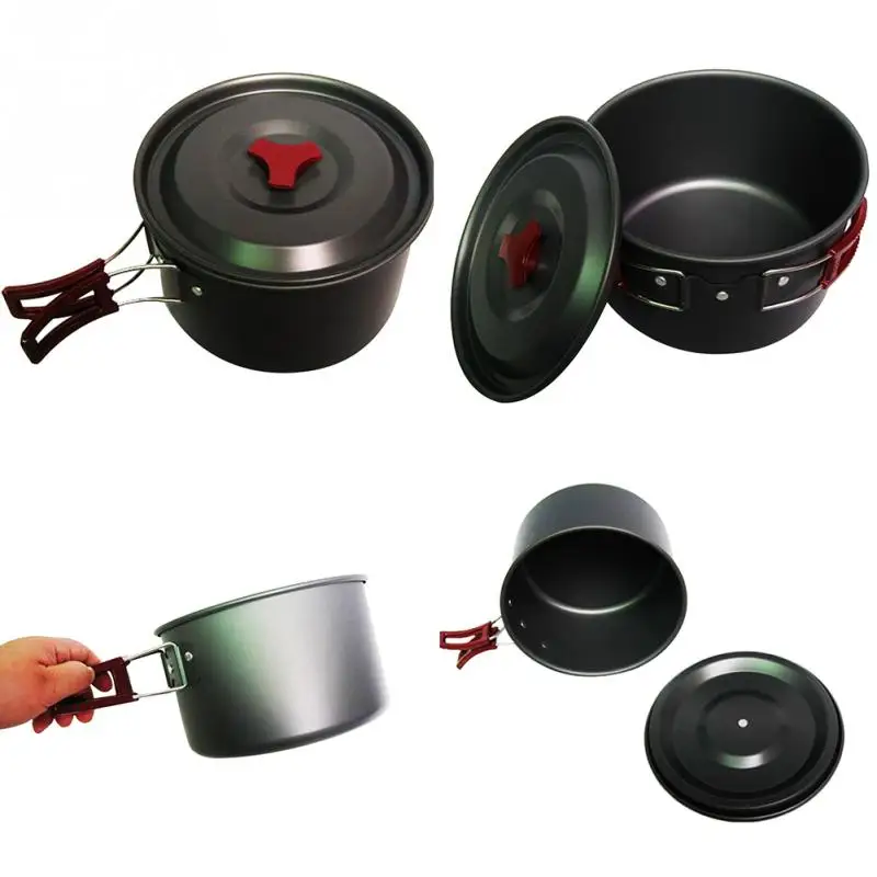 Acero inoxidable al aire libre pote utensilios de cocina 3L gran capacidad plegable mango antiadherente Pot Camping Picnic vajilla