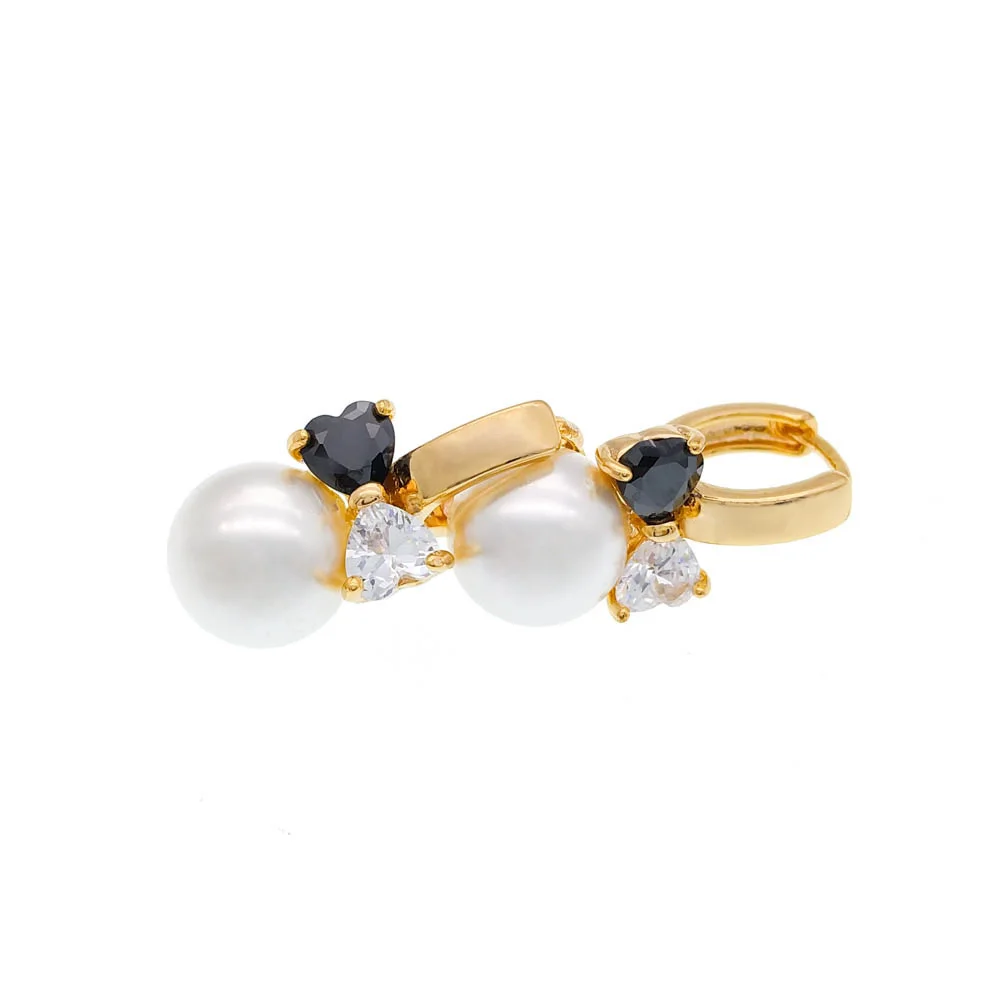 Кристальные серьги с жемчугом в форме сердца, золотые серьги-кольца для женщин, серьги с жемчугом E0310