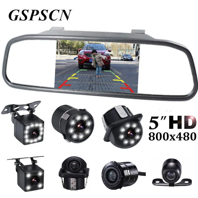 GSPSCN 5 inch Car Rearview Mirror Monitor Auto Parking Vedio LED Night Vision Backup Reverse font