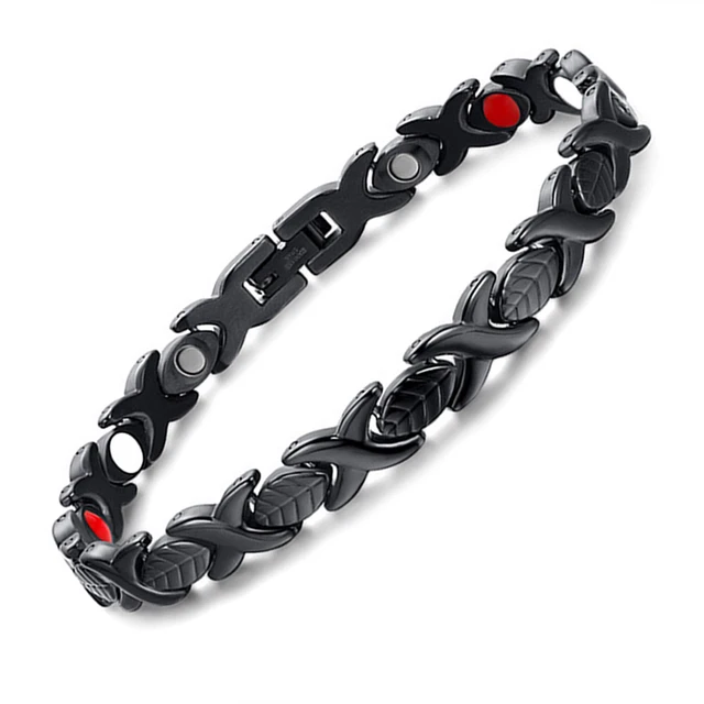 Women Black Bracelet 4 Element Magnet Negative Ion Bracelets Health Women Black Bracelet 4 Element Magnet Negative Ion Bracelets Health Balance Improve Sleep Bangle Leaf Design