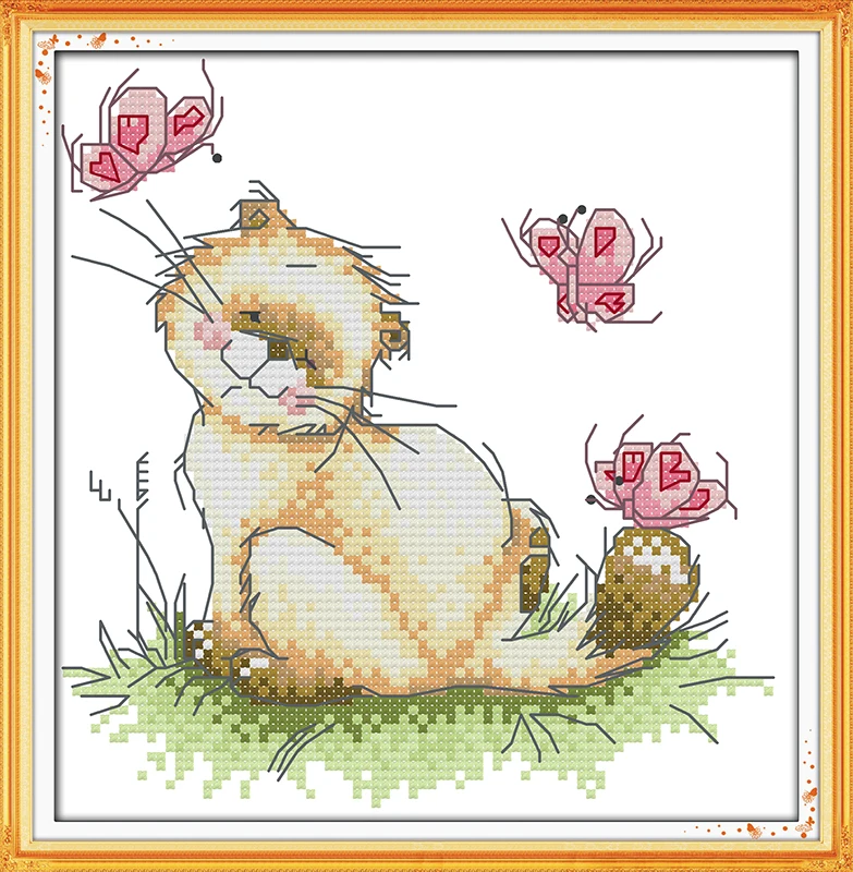 

Cat and butterfly Cross Stitch Kits 11CT Printed 14CT Set DIY Chinese Cotton Cross-stitch Counted Embroidery Needlework