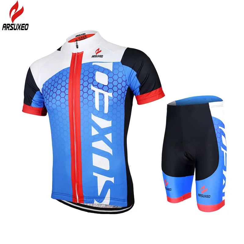 ARSUXEO мужская летняя велосипедная майка с коротким рукавом, велосипедная майка, одежда для горного спорта, MTB, Униформа, командные рубашки ZSS52 - Цвет: blue sets