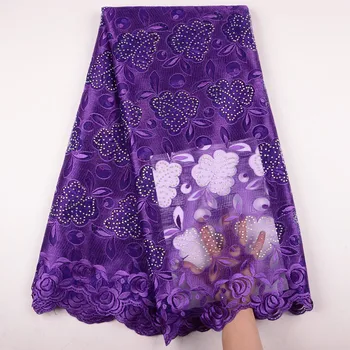 

2019 Purple Nigerian cotton Lace fabrics African Swiss Voile Lace With Stones High Quality Swiss Voile Lace In Switzerland Y1512