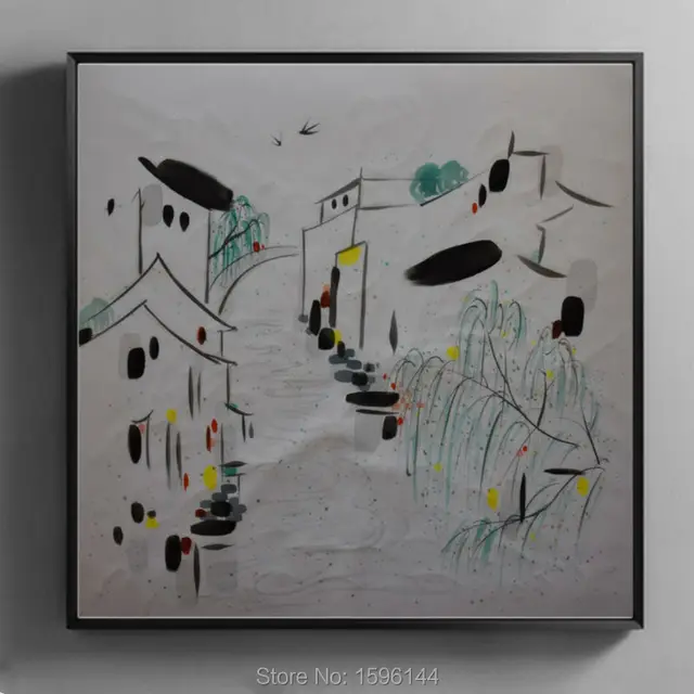 Oil Painting Canvas Abstract Landscape Hand Painted Chinese Ink And Oil Painting Canvas Abstract Landscape Hand Painted Chinese Ink And Wash Wuzhen Water Villag Wall Art