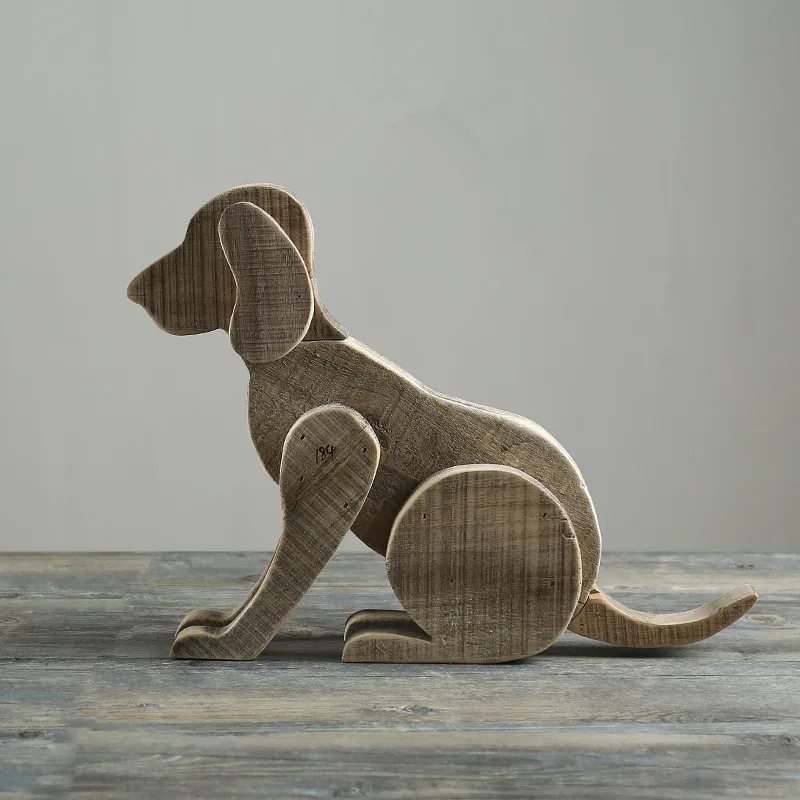 Natural Wood Decoration Furniture Wooden Animal Decoration Dog Cat