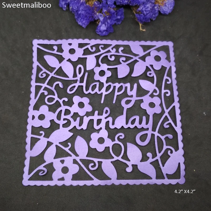 

Cutting Dies New 2019 Happy Birthday Flower Frame Scrapbooking Metal Die Stamp Craft Die Cut Stencil Embossing Paper Card Making