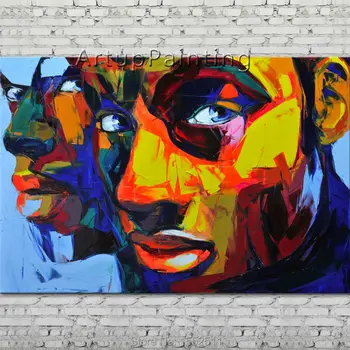 

Palette knife portrait Face Oil painting Character figure canva Hand painted Francoise Nielly wall Art picture 12-12
