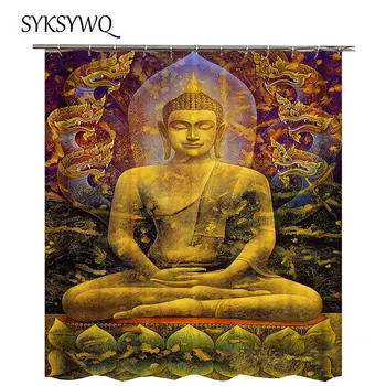 

New Arrival Indian Shower Curtain Meditation Buddha Bathroom Curtains Shower Yellow Fabric Waterproof Cortinas De Ducha Vintage