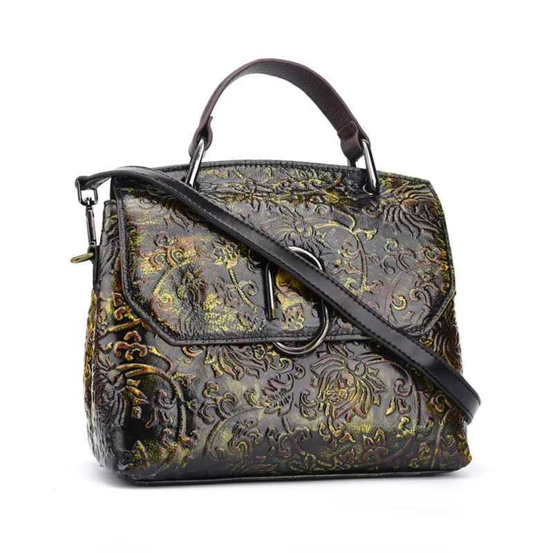 AETOO Original personality Embossed manual brush color retro genuine leather handbag  100% nature leather messenger bag women