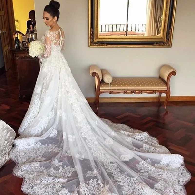 Романтическое Платье русалки Длинные рукава с аппликацией кружева цветы в западном стиле длина до пола свадебное платье плюс размер