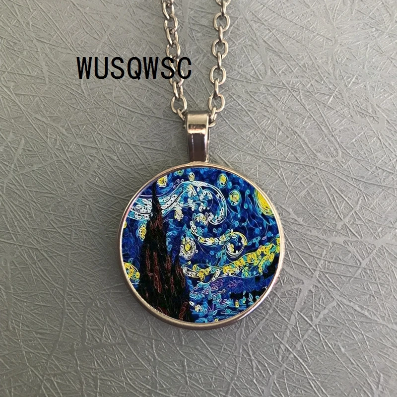 

WUSQWSC Van Gogh Harajuku Vintage Oil Painting NECKLACE COLLAR Art Picture Print Gem Alloy Silver Black Bronze Necklace
