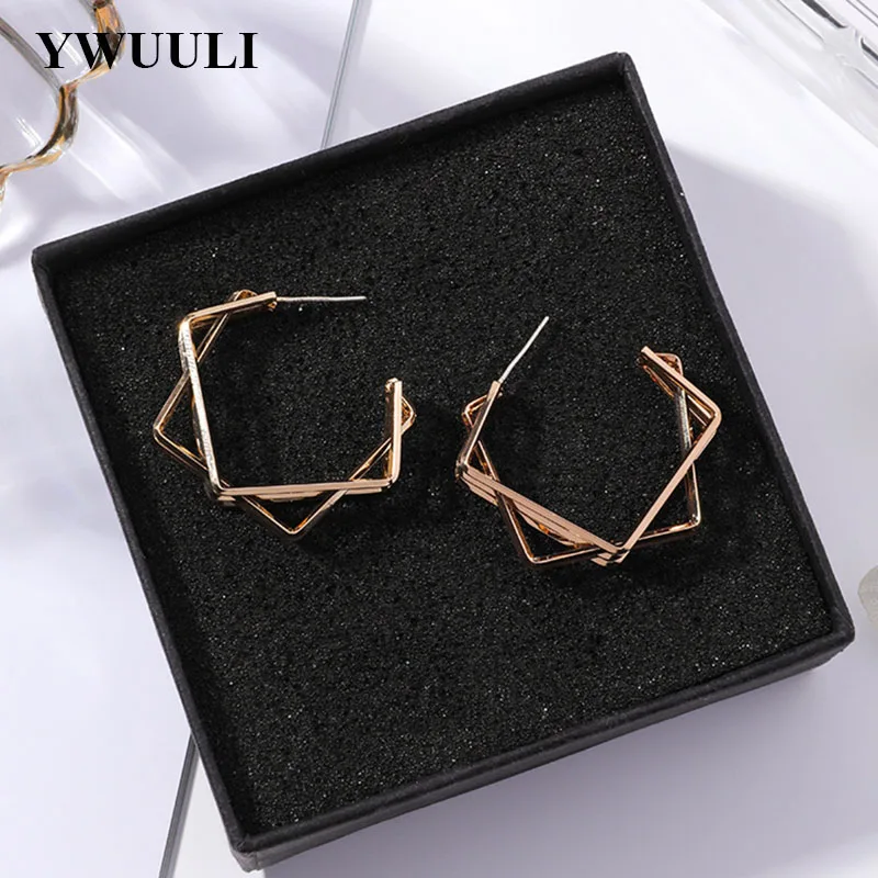 

Simple Korean Creative Irregular Multi Layers Square Stud Earrings for Women Metal Geometric Pendientes Fashion Jewelry MJ1195