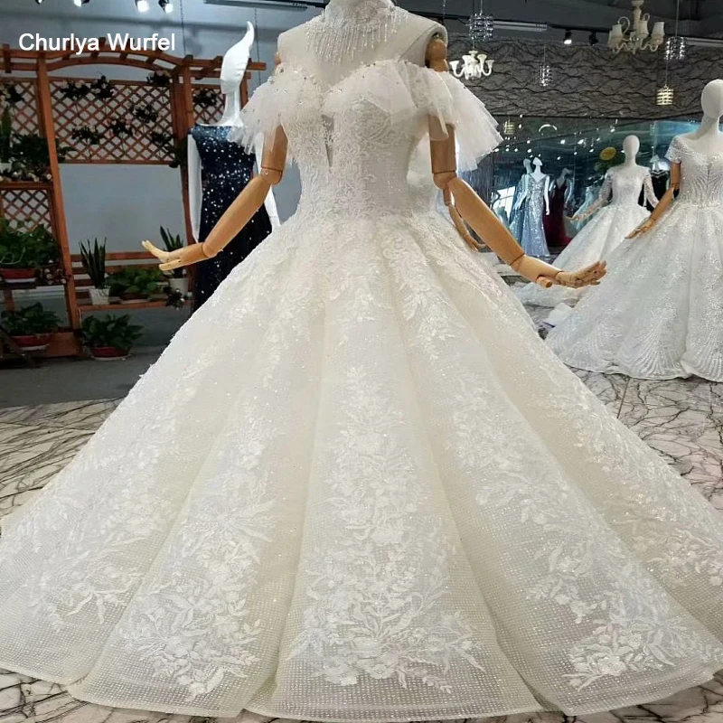 

LS88663 floor length wedding dresses special off the shoulder sweetheart curve shape wedding gown with collar chain real photos