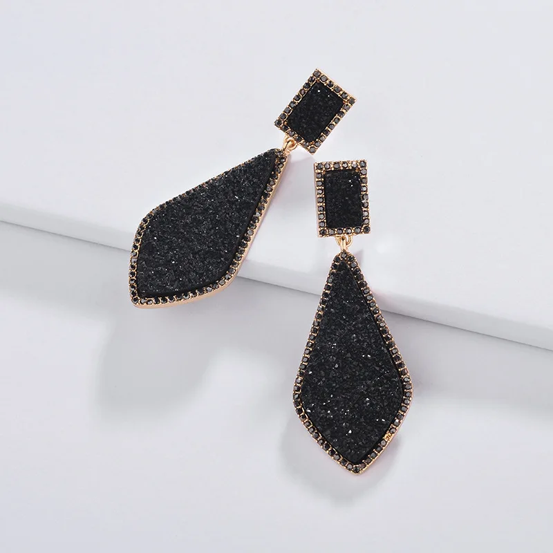 

ZWPON 2019 New Geometrix Rhinestone Resin Teardrop Druzy Earrings for Women Fashion Jewelry Wholesale