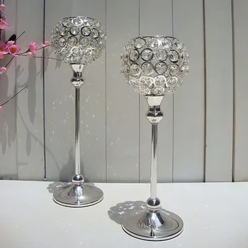 

2pcs/lot H14inch 12inch Elegant tealight Silver crystal globe candel holder for wedding centerpieces home deocor