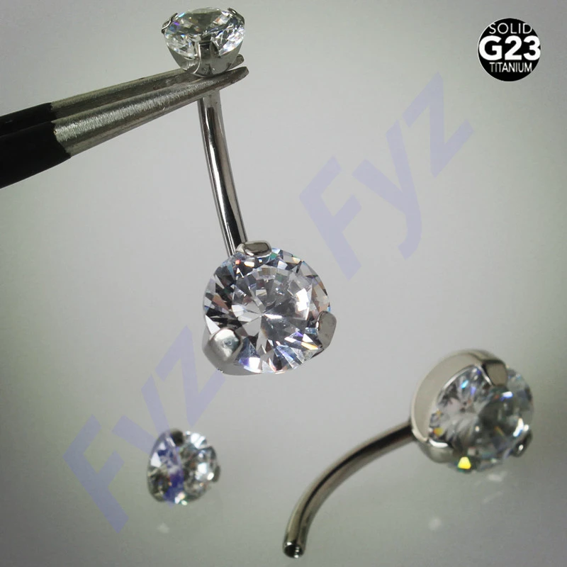 Internally Threaded G23 Titanium Belly Button Rings Double Crystal