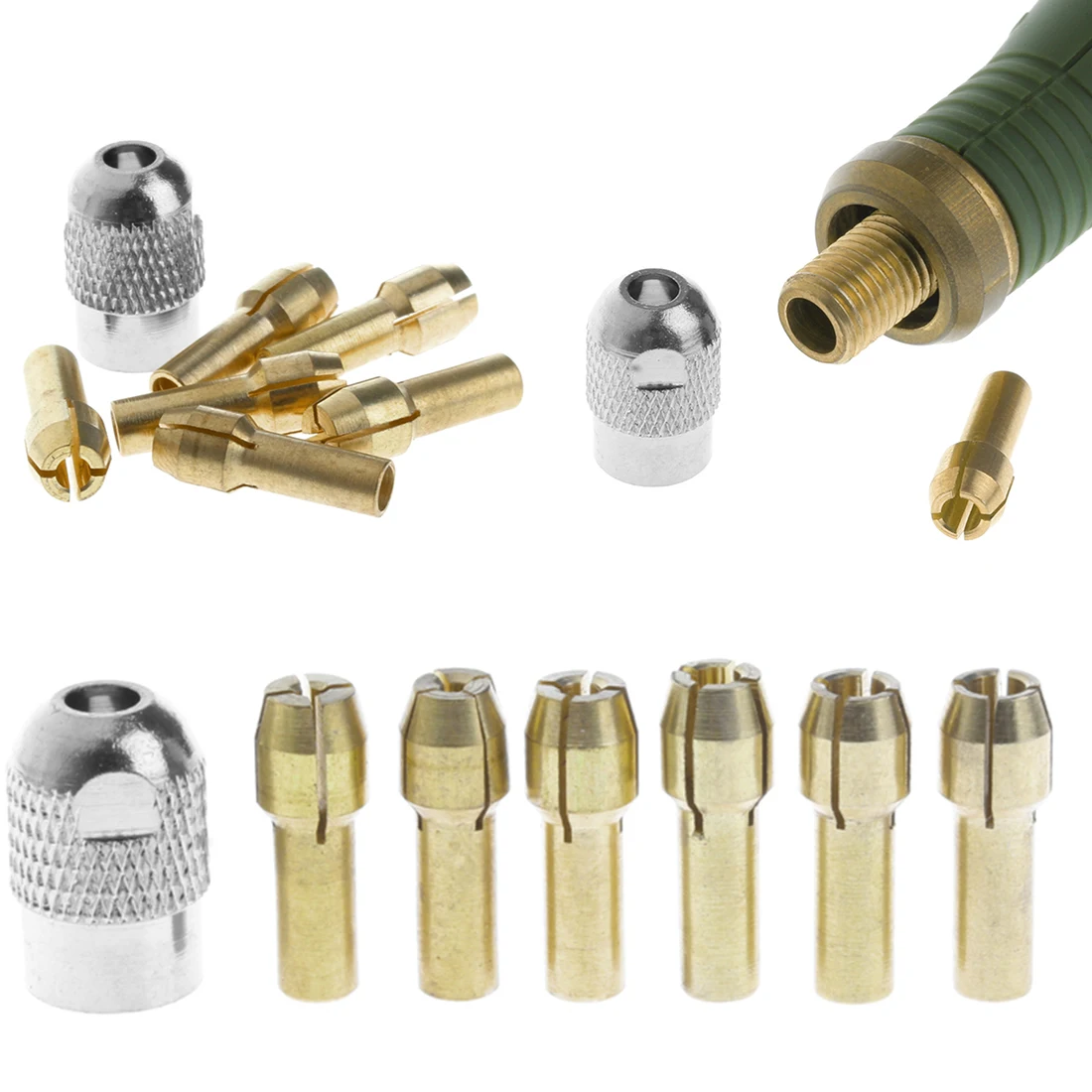 Hot 6pcs Brass Drill Collet Chucks With 1pc M8x0.75mm Black Nut