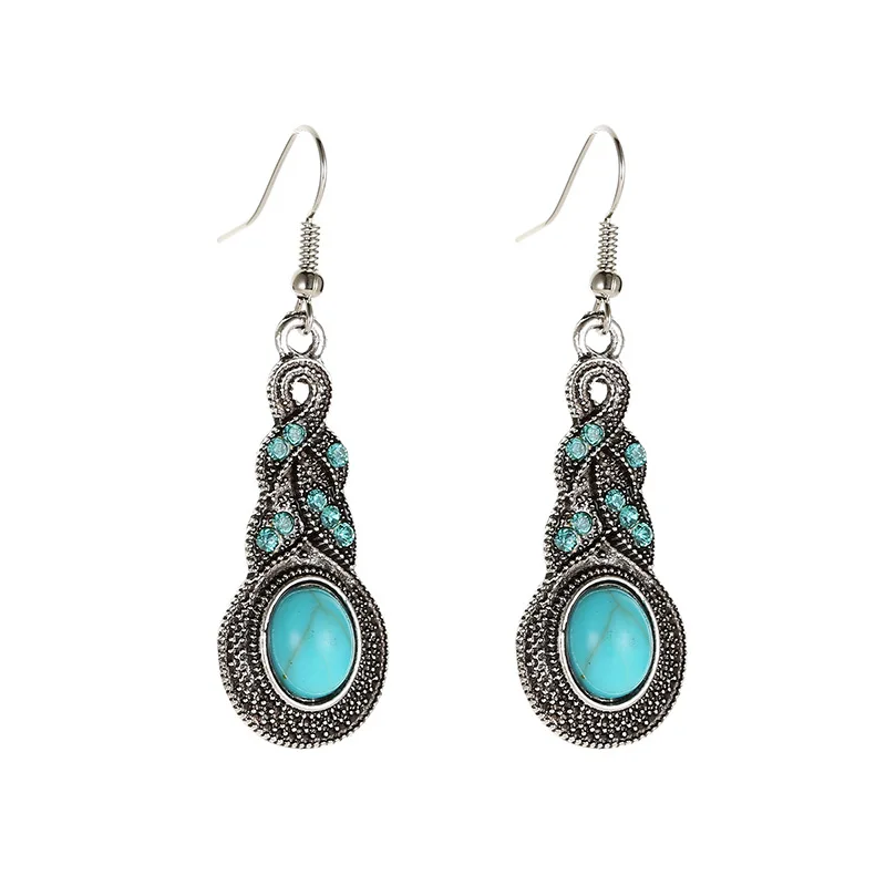 European And American Style Drop Set Retro Pattern Blue Crystal Jewelry Zircon Boho Party Set Necklace Earrings jewelry sets jewelry set women earrings chain necklace