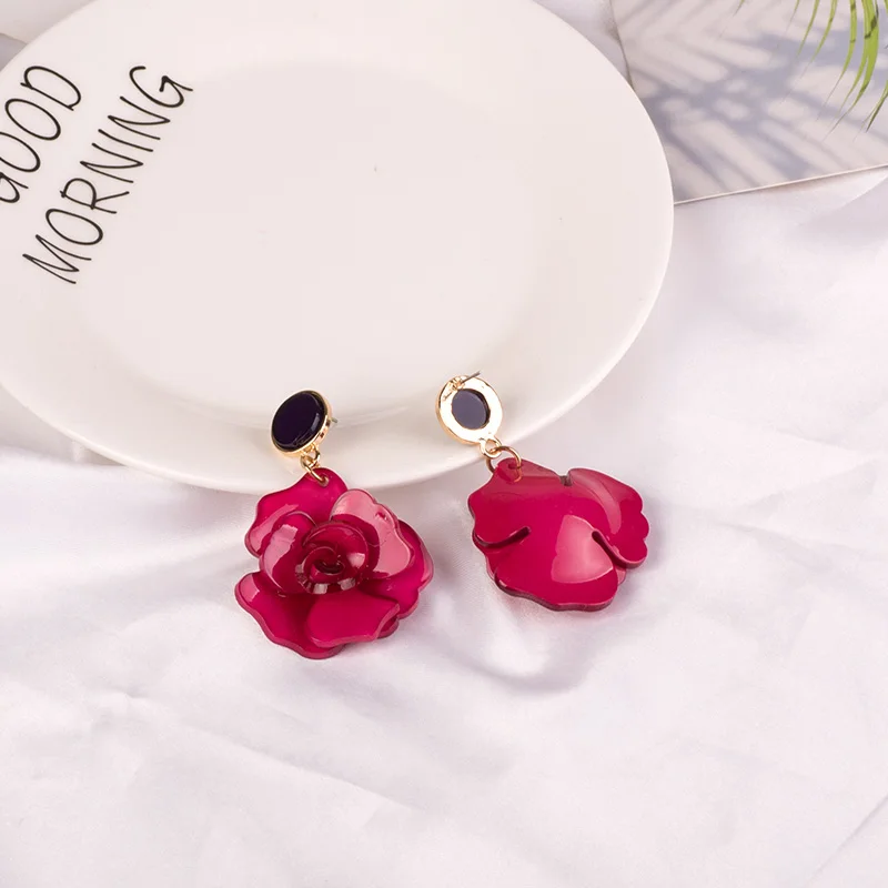 Guanlong Vintage Elegant Long Acetic Acid Acrylic Flower Earrings for Women Metal Acetate Resin Earings Fashion Jewelry Brincos (2)