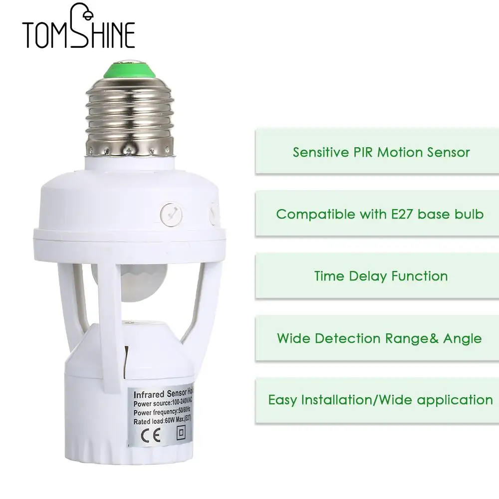 PIR индукционный инфракрасный датчик движения светодио дный E27 светодиодная лампа базовый держатель 100 В-240 В с выключателем света