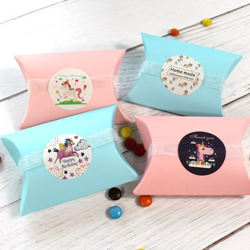 

60pcs Unicorn Happy Birthday Sticker Homemade Round Adhesive Sealing Sticker DIY Packaging Sealing Label Birthday Party Supplies