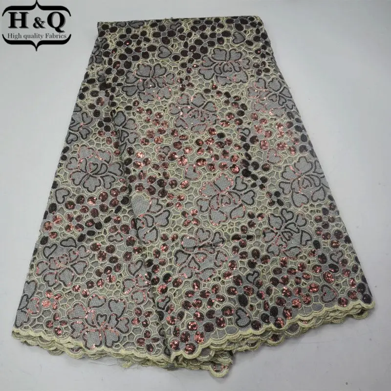 

H&Q hot sales African organza lace 5 colors french hollow lace fabric with sequins for evening dress party dress women 2018