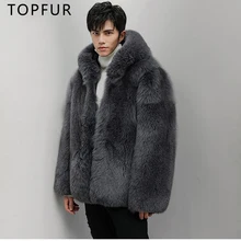TOPFUR 2018 Winter Thick Fox Fur Men' Jacket With Fox Hood Top Quality Warm Gray Color Whole Skin Real Fur Coat For Man Luxury